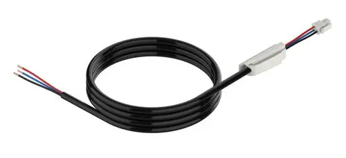 Schwarzes Kabel mit Stecker und vier farbigen Drähten, geeignet für Danfoss AMV130/140, ca. 5 Meter lang.